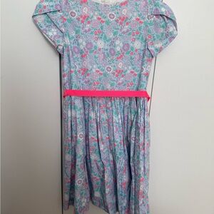Jacadi Blue Floral Dress with Pink Belt